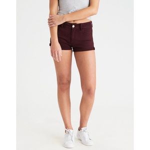 American Eagle Hi Rise Maroon Shortie Shorts